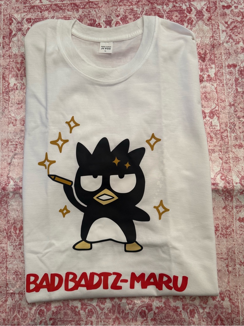 White Tee with Black Bad Badtz-Maru and Gold Accents